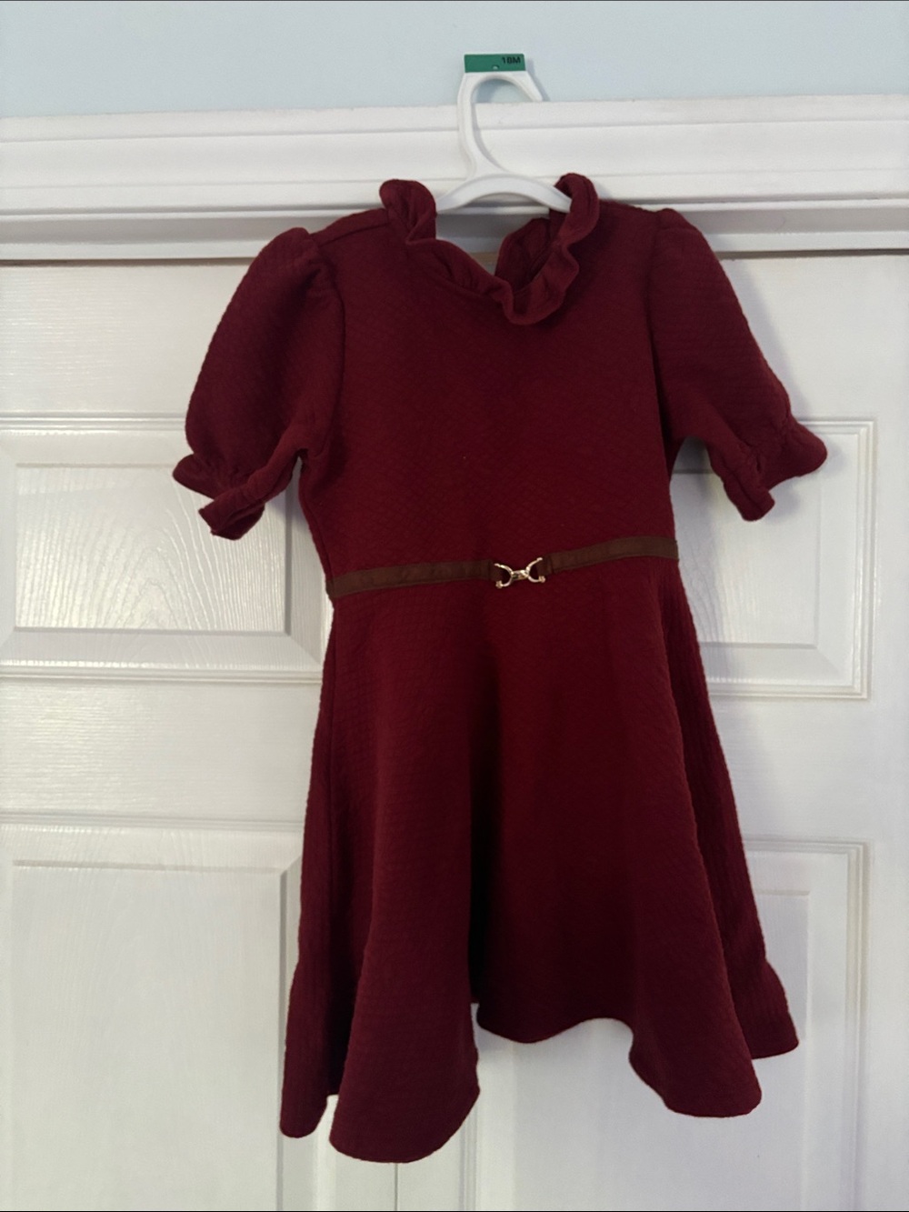 Janie and Jack Burgundy Ruffle-Neck A-Line Dress with Belt Accent